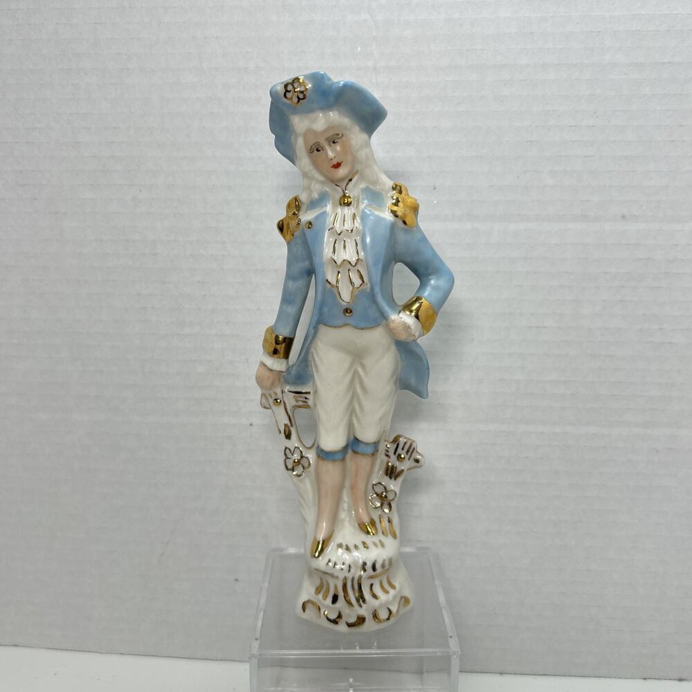 Vtg Ransgil Porcelain French Provincal Colonial Gentleman In Blue Gold Suit 8"
